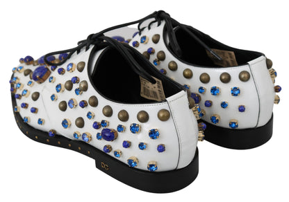 Dolce &amp; Gabbana Elegant White Leather Dress Shoes With Crystals