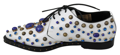 Dolce &amp; Gabbana Elegant White Leather Dress Shoes With Crystals