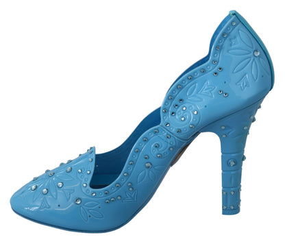 Dolce &amp; Gabbana Crystal Embellished Blue Cinderella Pumps