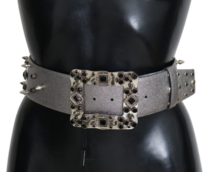 Dolce & Gabbana Stunning Silver Leather Crystal-Studded Belt