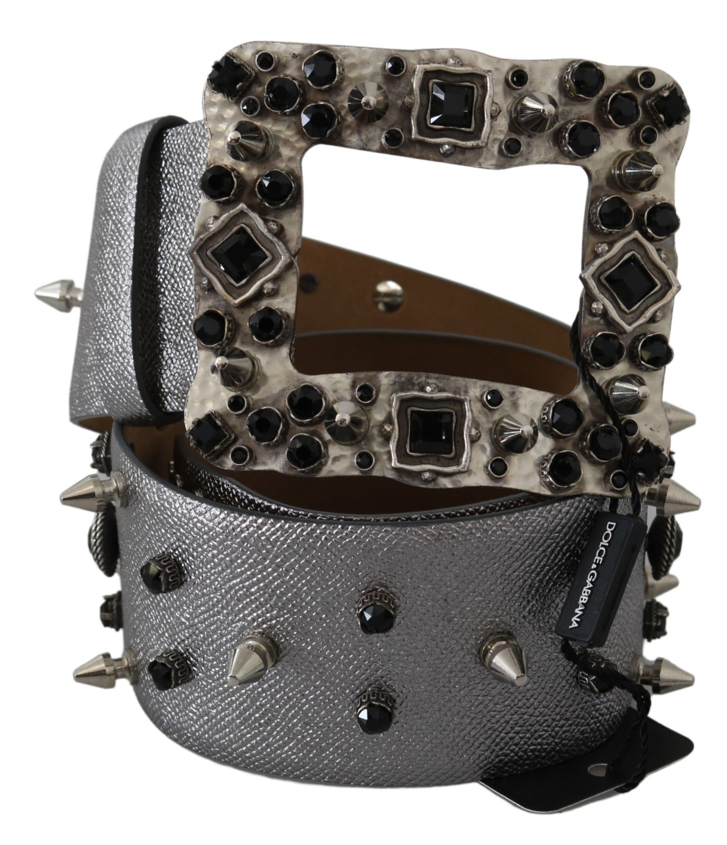 Dolce & Gabbana Stunning Silver Leather Crystal-Studded Belt