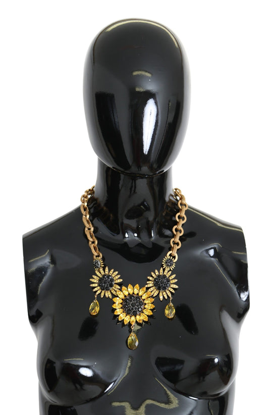 Dolce &amp; Gabbana Elegant Gold Floral Crystal Statement Necklace