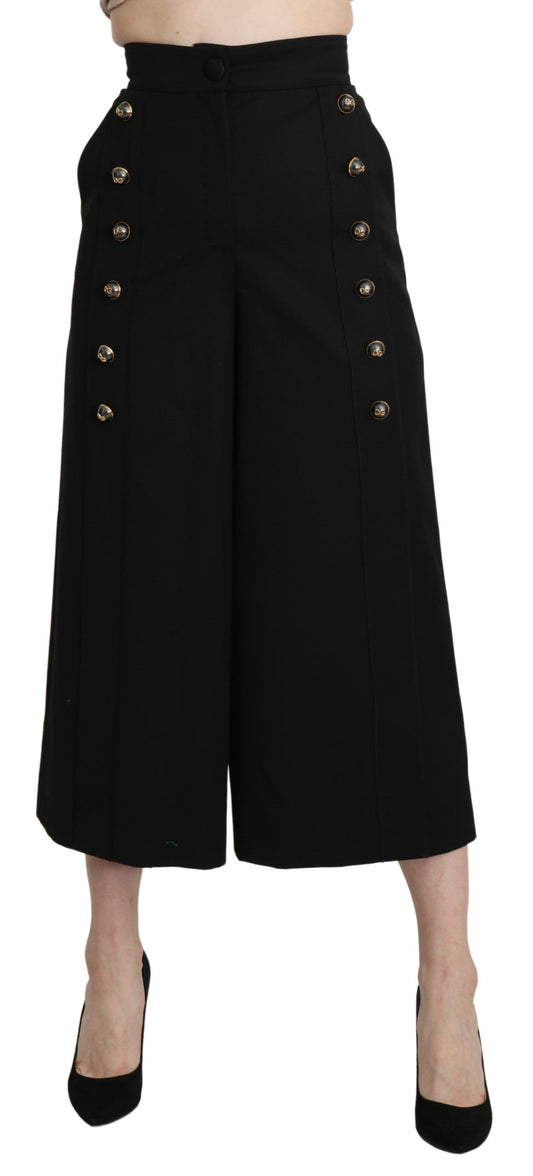 Dolce &amp; Gabbana Elegant High Waist Wide Leg Virgin Wool Trousers