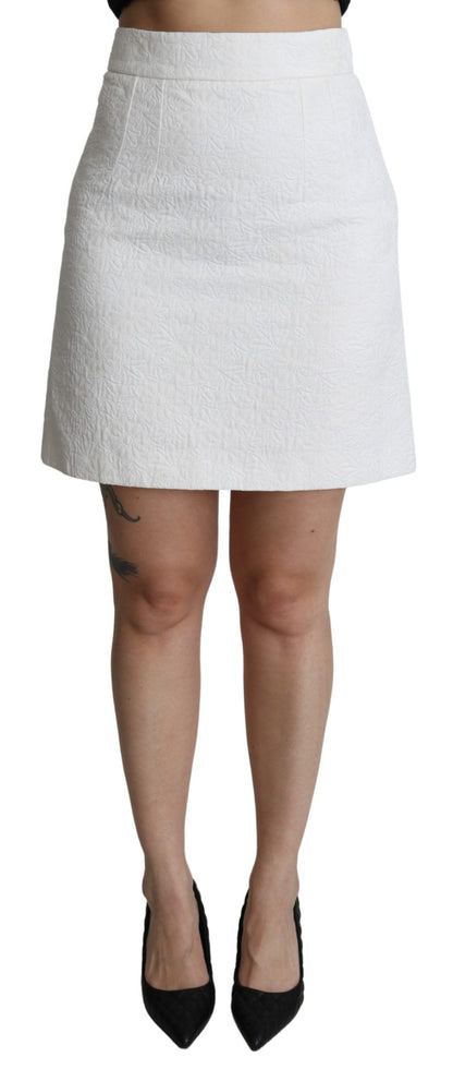 Dolce &amp; Gabbana Elegant White Floral Brocade Mini Skirt