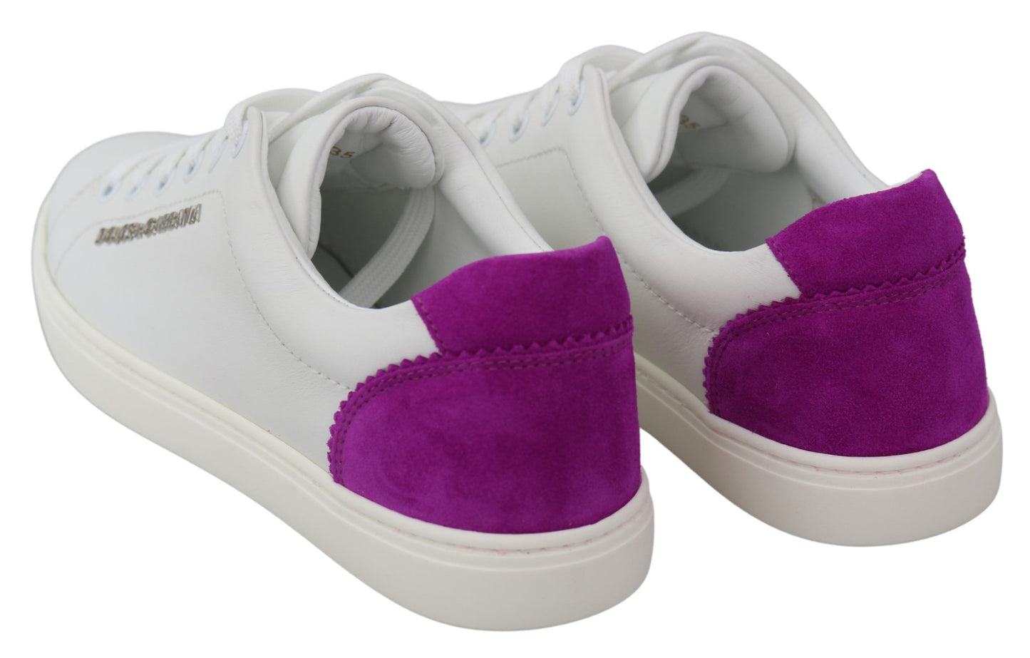 Dolce &amp; Gabbana Chic White Leather Sneakers with Purple Accents