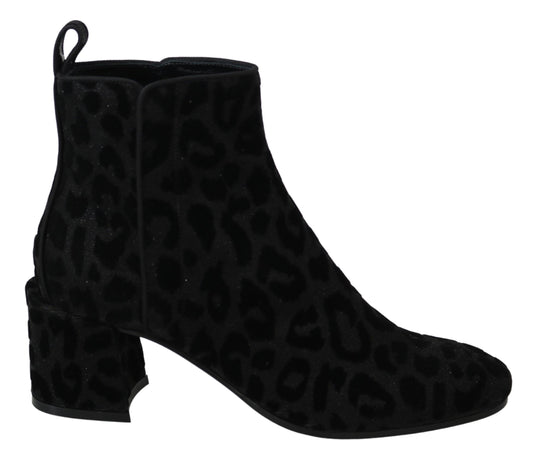 Dolce &amp; Gabbana Elegant Black Leopard Print Short Boots