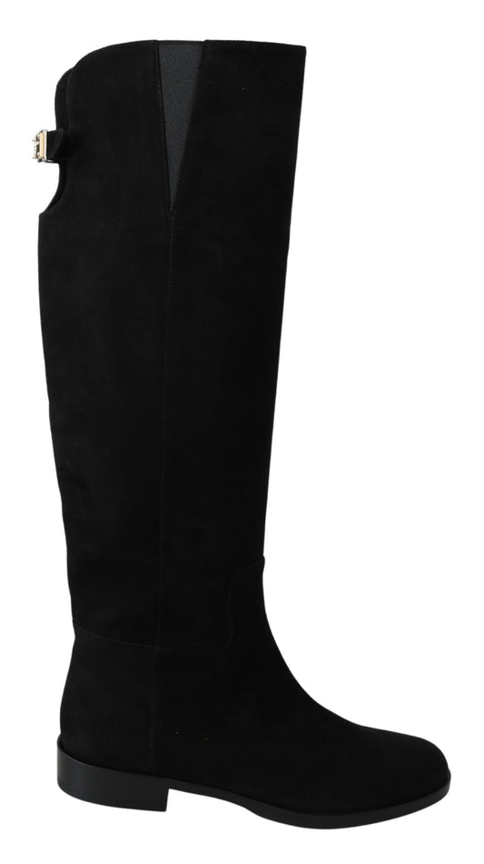 Dolce &amp; Gabbana Elegant Black Suede Knee High Boots