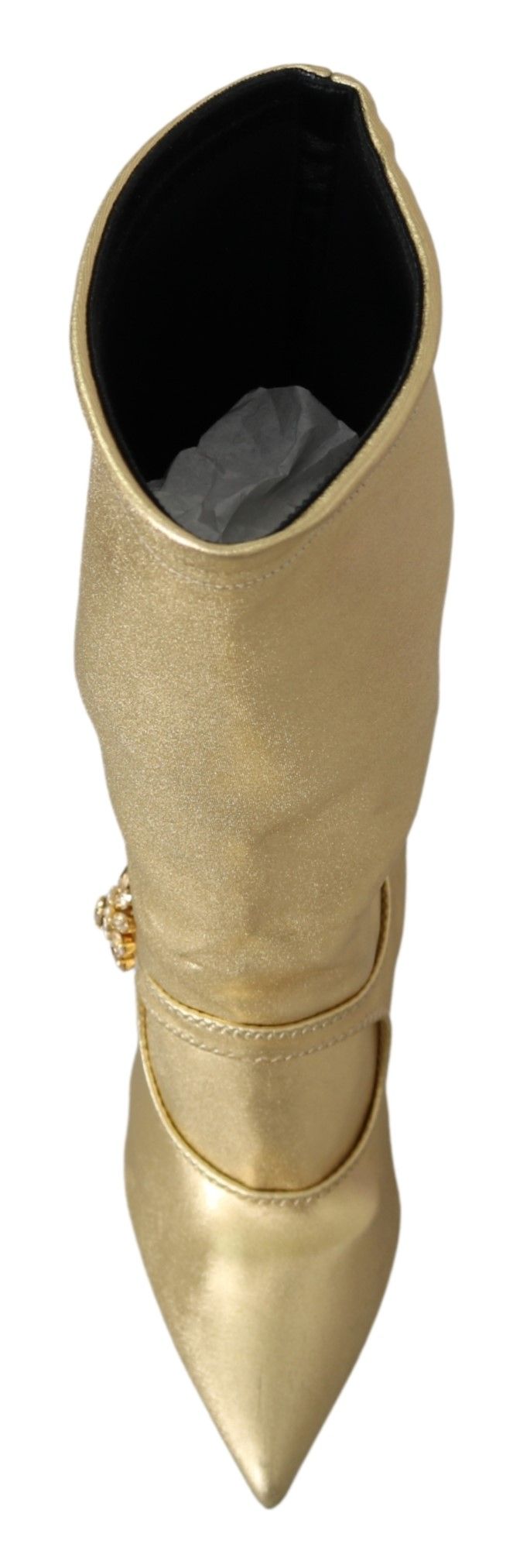 Dolce &amp; Gabbana Elegant Gold Ankle Boots Socks with Rhinestones