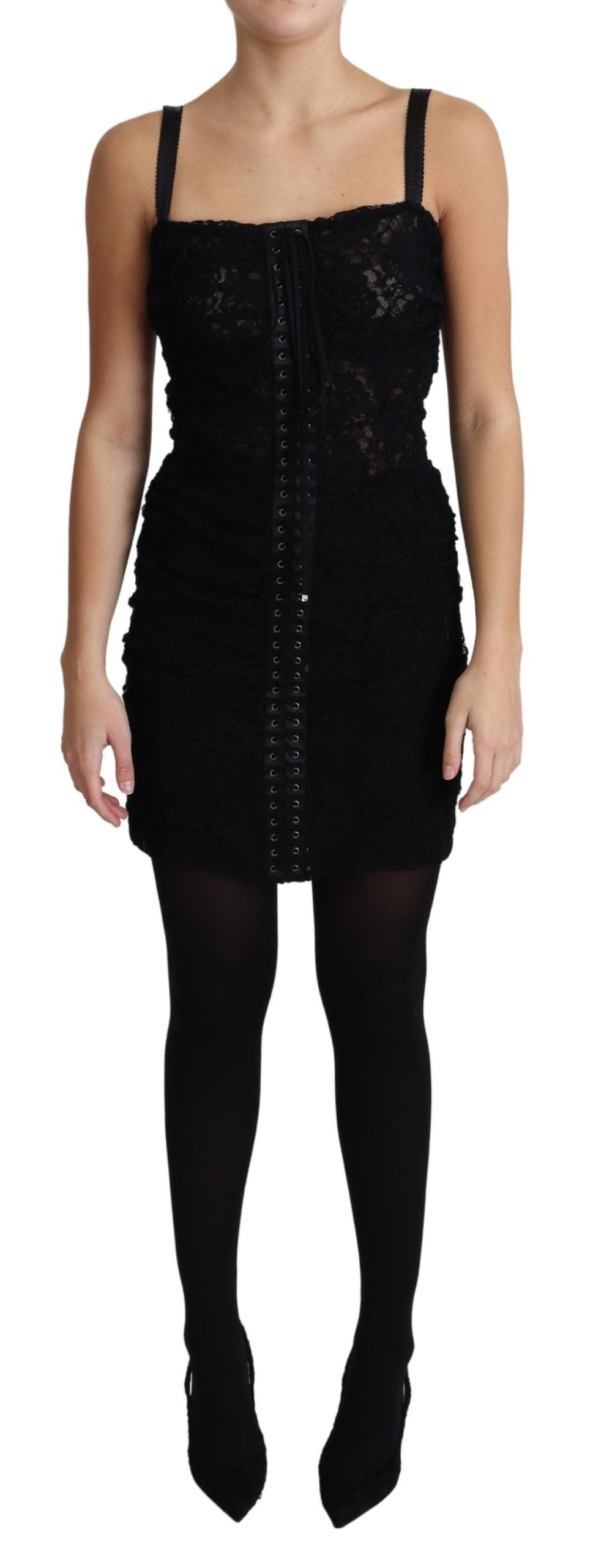 Dolce & Gabbana Elegant Black Lace Bustier Mini Dress