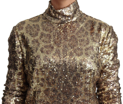 Dolce &amp; Gabbana Sequined Turtleneck Full Zip Sweater in Brown