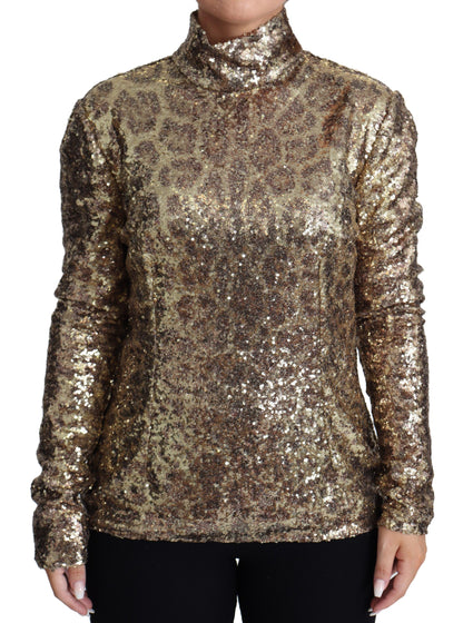 Dolce &amp; Gabbana Sequined Turtleneck Full Zip Sweater in Brown