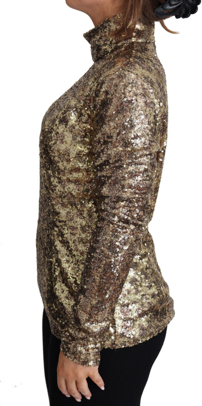 Dolce &amp; Gabbana Sequined Turtleneck Full Zip Sweater in Brown