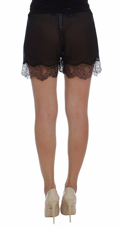 Dolce &amp; Gabbana Elegant Black Floral Lace Silk Shorts