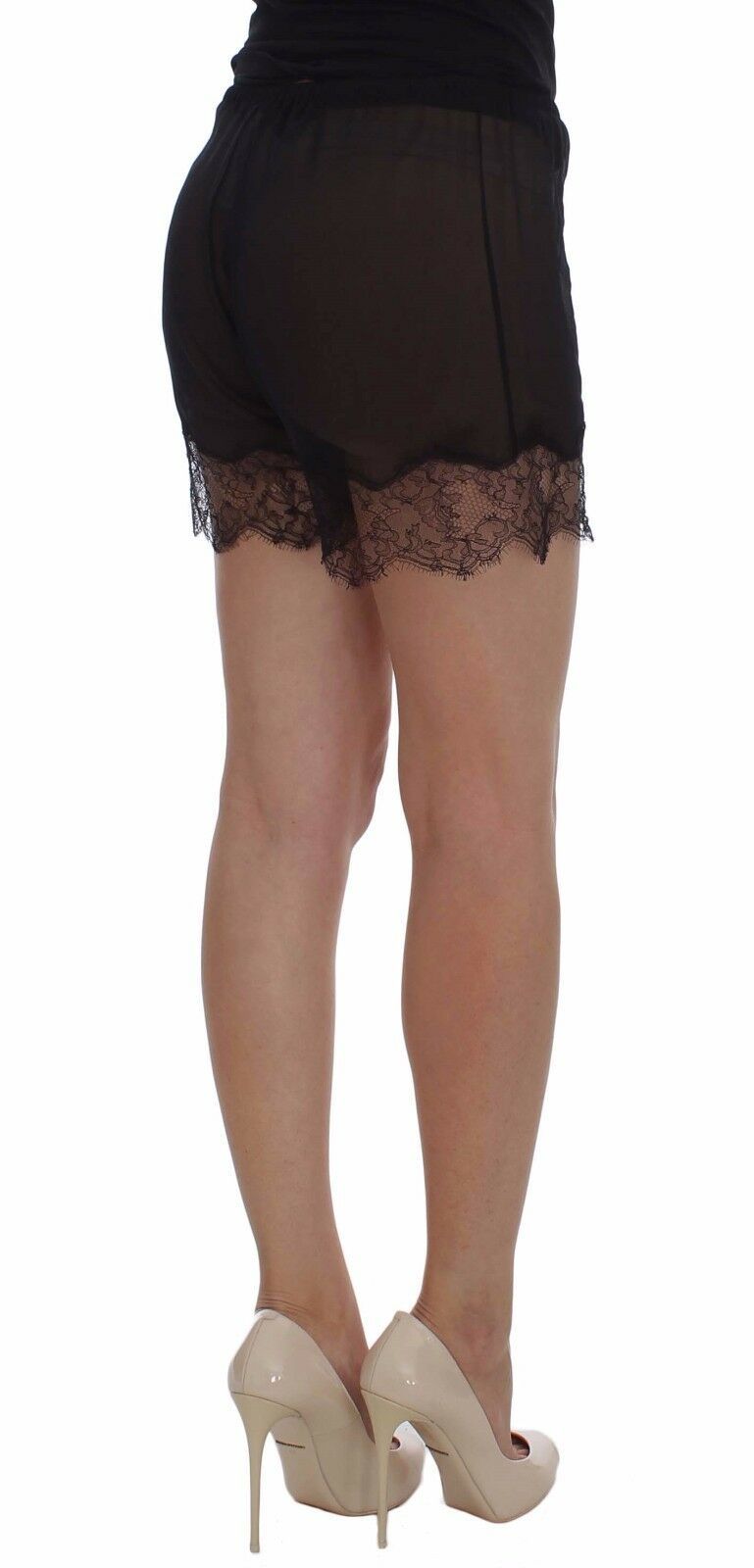 Dolce &amp; Gabbana Elegant Black Floral Lace Silk Shorts