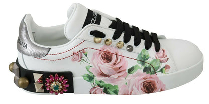 Dolce &amp; Gabbana Floral Crystal-Embellished Leather Sneakers