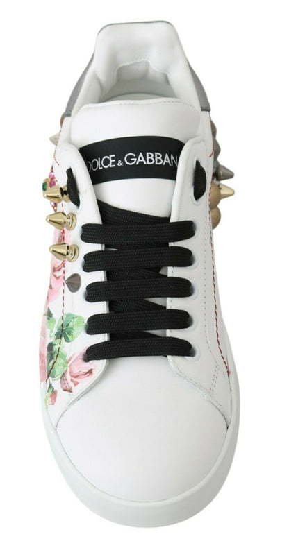 Dolce &amp; Gabbana Floral Crystal-Embellished Leather Sneakers