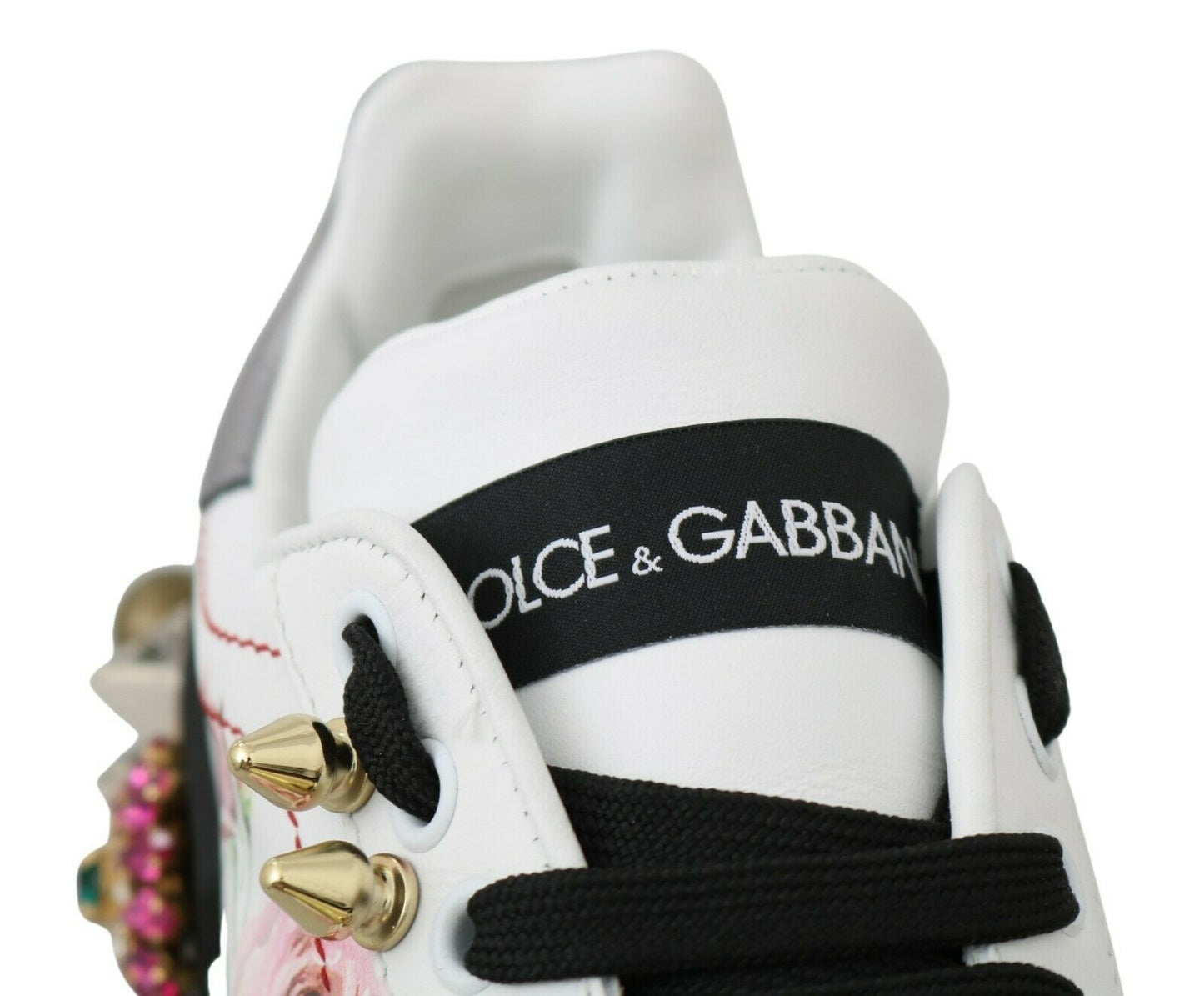 Dolce &amp; Gabbana Floral Crystal-Embellished Leather Sneakers