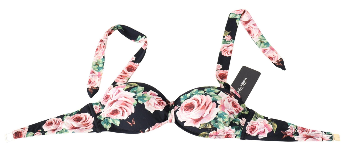 Dolce &amp; Gabbana Elegant Black Floral Bikini Top