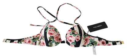 Dolce & Gabbana Elegant Rose Print Bikini Top