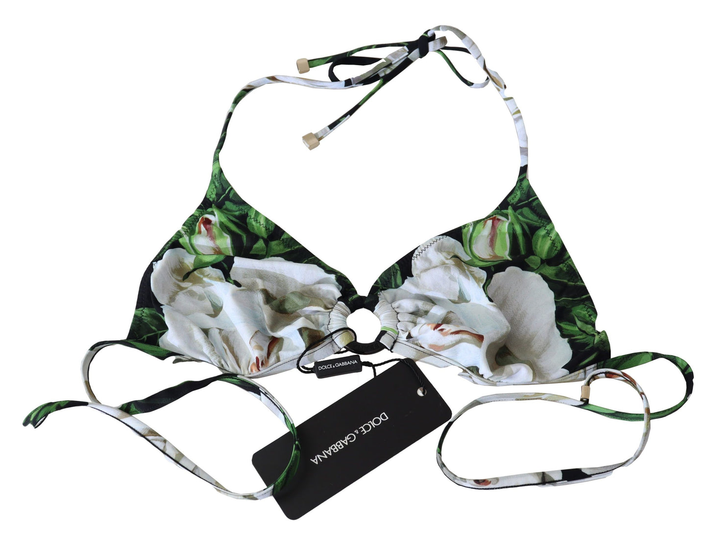 Dolce &amp; Gabbana Floral Print Bikini Top with Logo Clasp