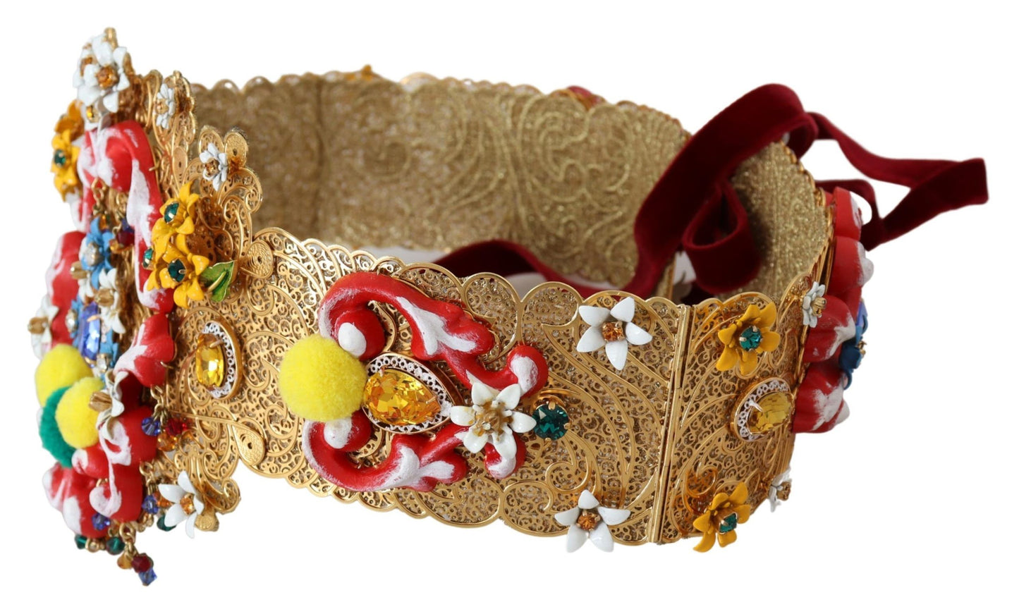 Dolce &amp; Gabbana Gold-Tone Floral Crystal Waist Belt