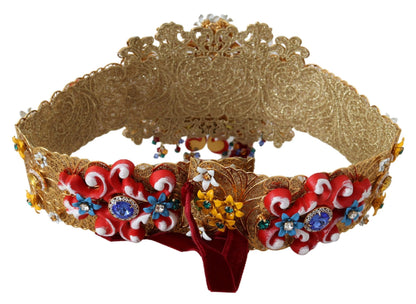 Dolce &amp; Gabbana Gold-Tone Floral Crystal Waist Belt