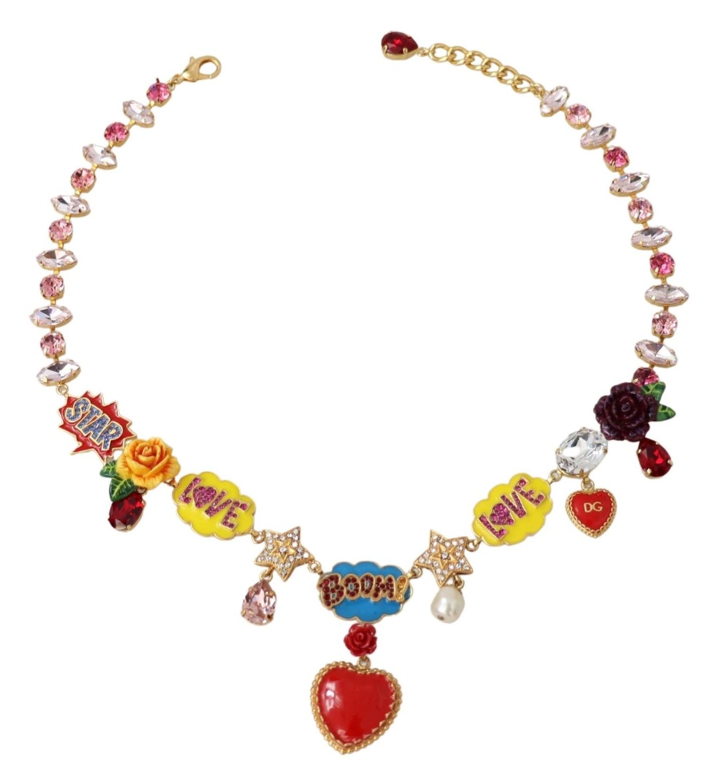 Dolce &amp; Gabbana Chic Gold Tone Crystal Charm Necklace