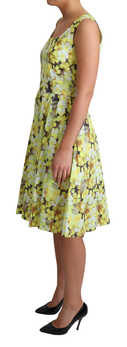 Dolce &amp; Gabbana Elegant Yellow Floral A-Line Sleeveless Dress