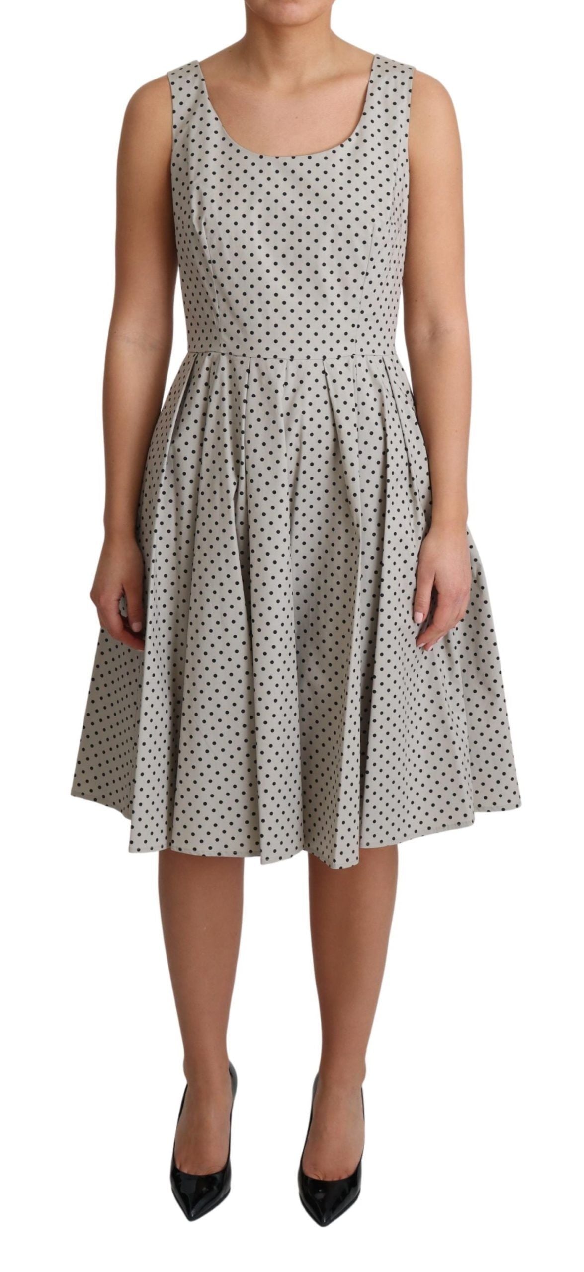 Dolce & Gabbana Polka-Dotted Beige Sleeveless A-line Dress