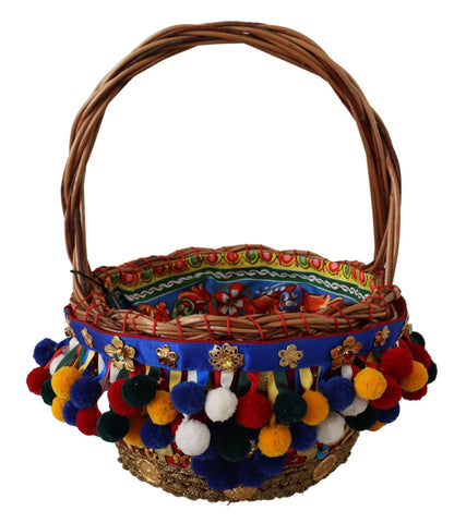 Dolce &amp; Gabbana Multicolor Embellished Wicker Tote