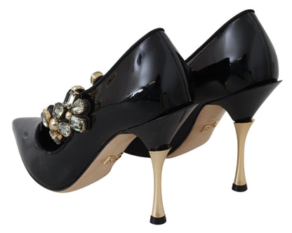 Dolce &amp; Gabbana Elegant Black Leather Crystal Pumps