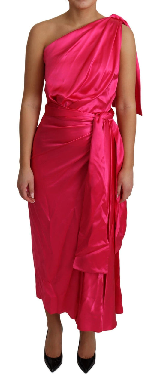 Dolce &amp; Gabbana Elegant Fuchsia Silk One-Shoulder Wrap Dress