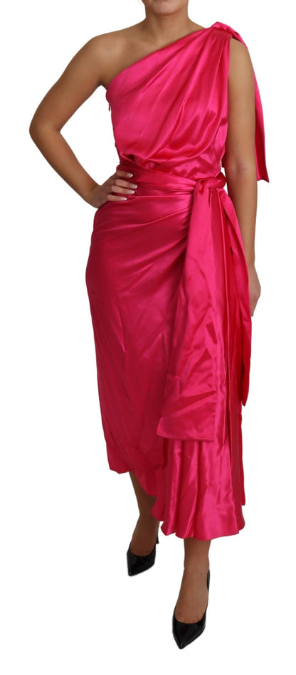 Dolce &amp; Gabbana Elegant Fuchsia Silk One-Shoulder Wrap Dress