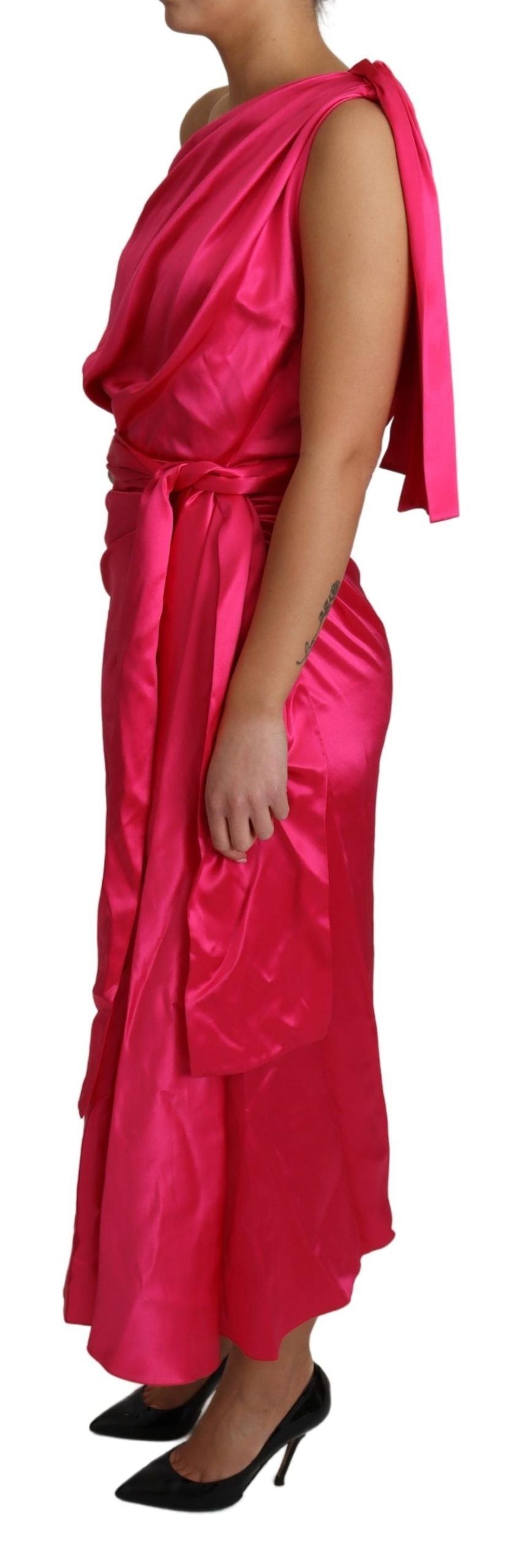 Dolce &amp; Gabbana Elegant Fuchsia Silk One-Shoulder Wrap Dress