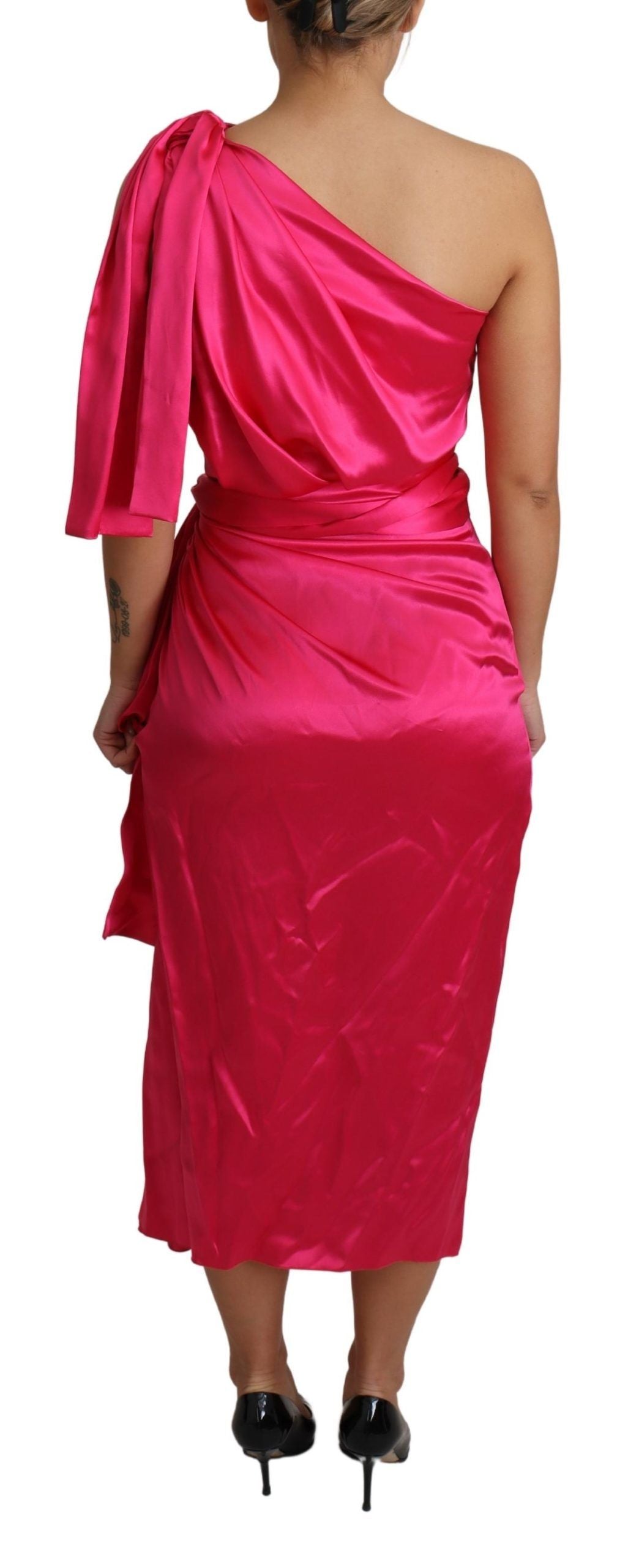 Dolce &amp; Gabbana Elegant Fuchsia Silk One-Shoulder Wrap Dress