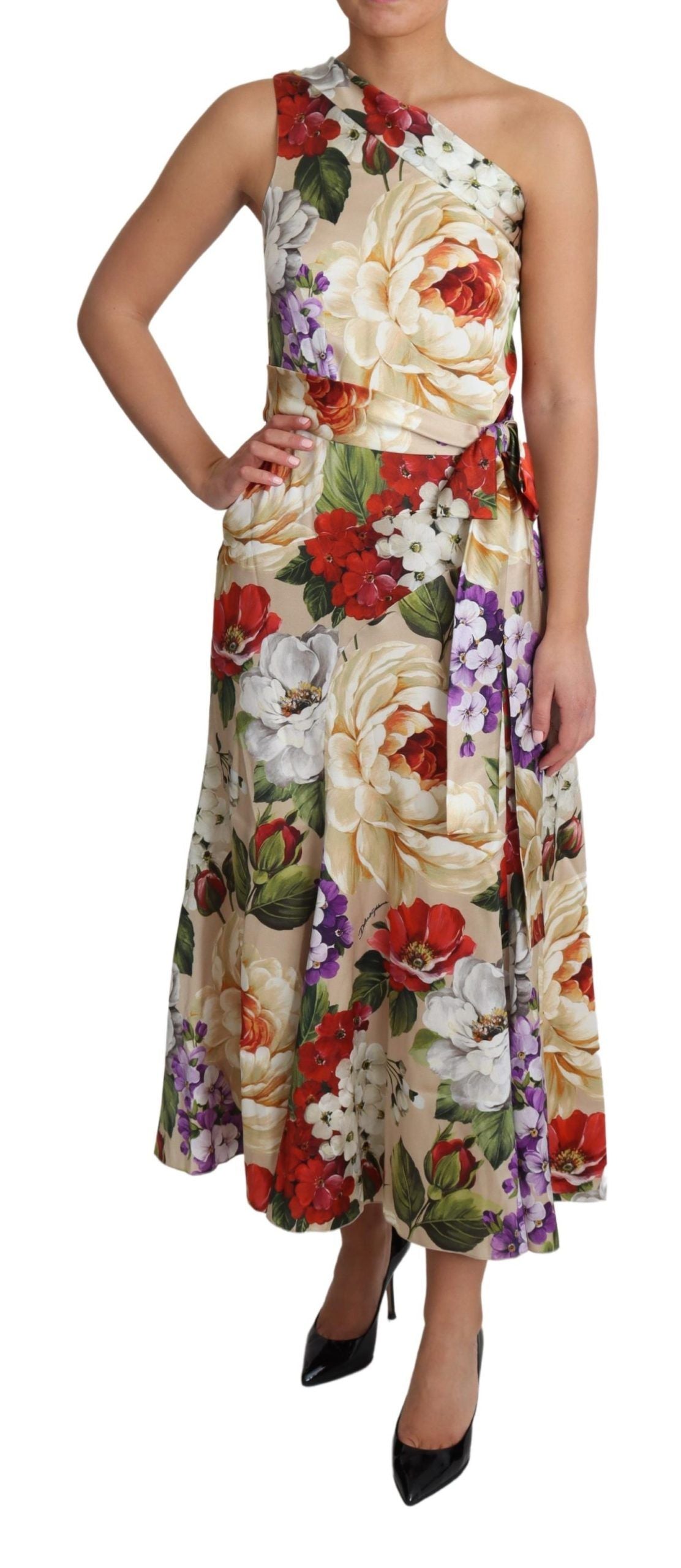 Dolce &amp; Gabbana Elegant One-Shoulder Floral Silk Maxi Dress