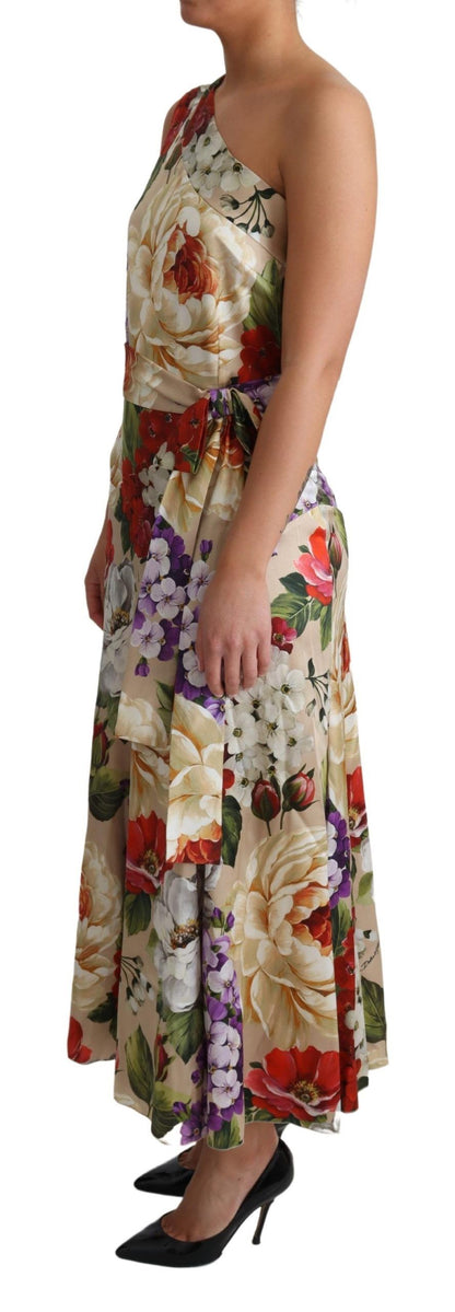 Dolce &amp; Gabbana Elegant One-Shoulder Floral Silk Maxi Dress