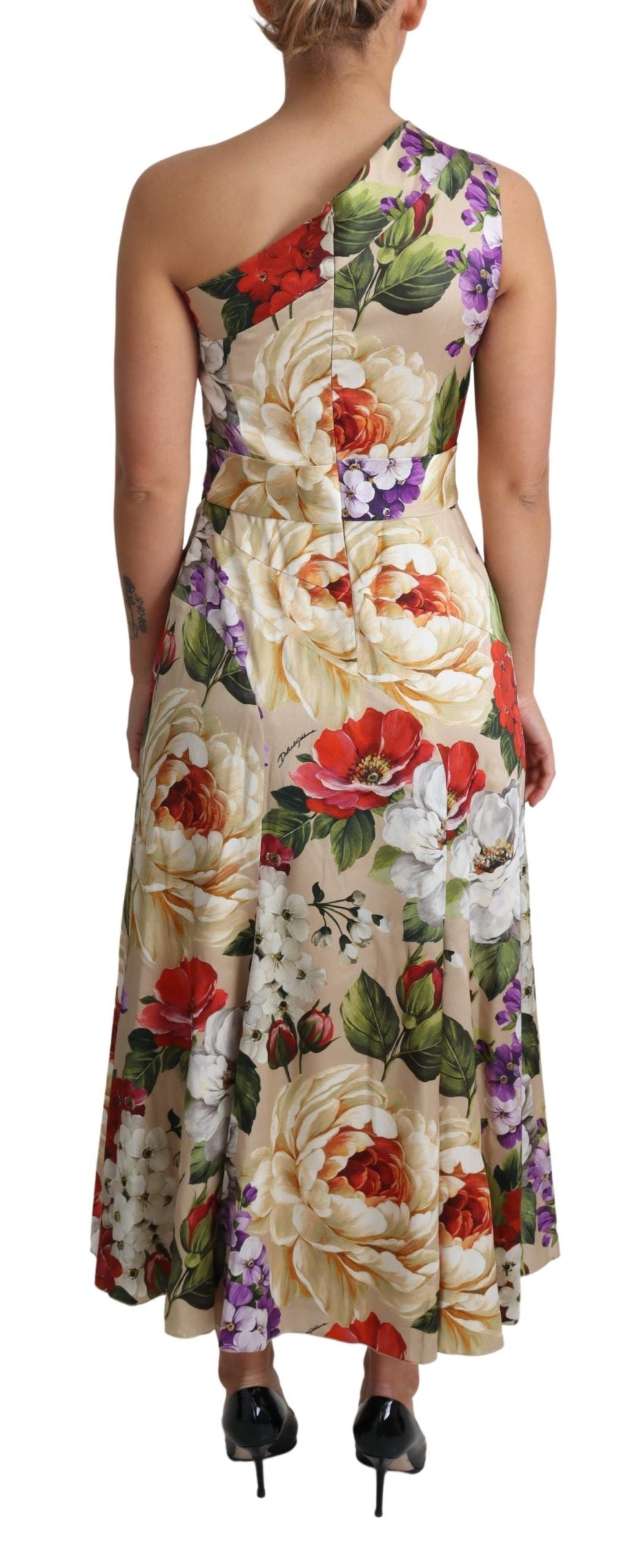 Dolce &amp; Gabbana Elegant One-Shoulder Floral Silk Maxi Dress