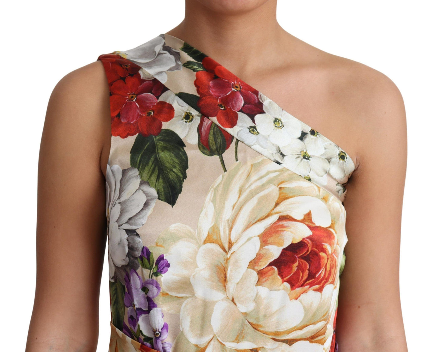 Dolce &amp; Gabbana Elegant One-Shoulder Floral Silk Maxi Dress