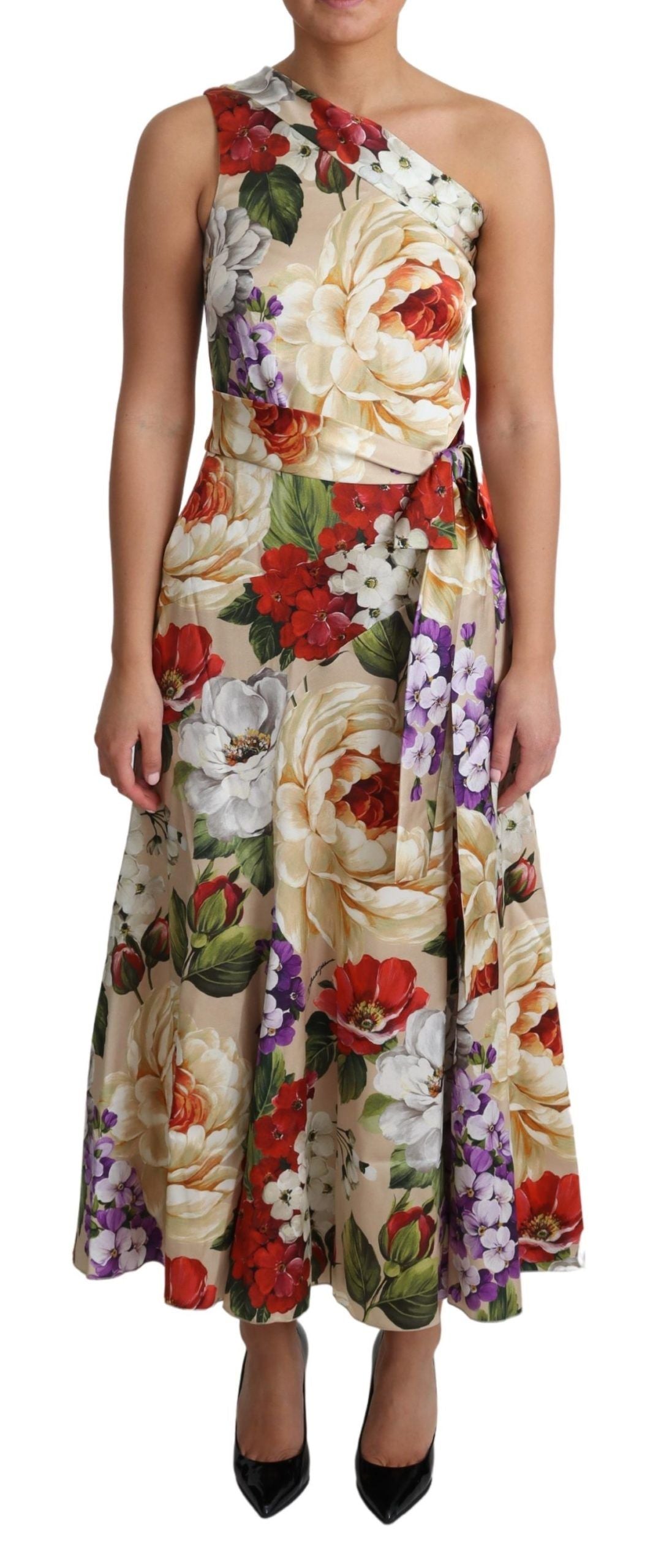 Dolce &amp; Gabbana Elegant One-Shoulder Floral Silk Maxi Dress