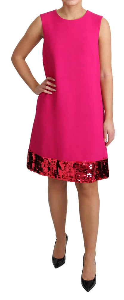 Dolce &amp; Gabbana Elegant Fuchsia Sequined Wool Blend Shift Dress