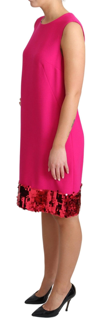 Dolce &amp; Gabbana Elegant Fuchsia Sequined Wool Blend Shift Dress