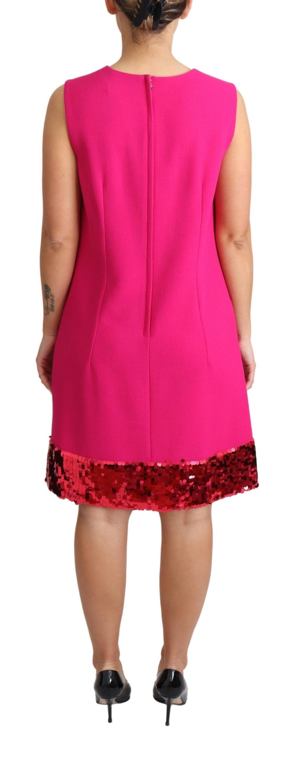 Dolce &amp; Gabbana Elegant Fuchsia Sequined Wool Blend Shift Dress