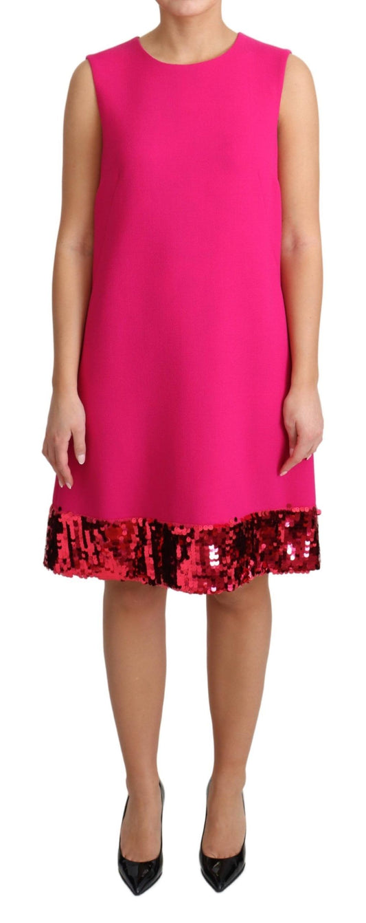 Dolce &amp; Gabbana Elegant Fuchsia Sequined Wool Blend Shift Dress