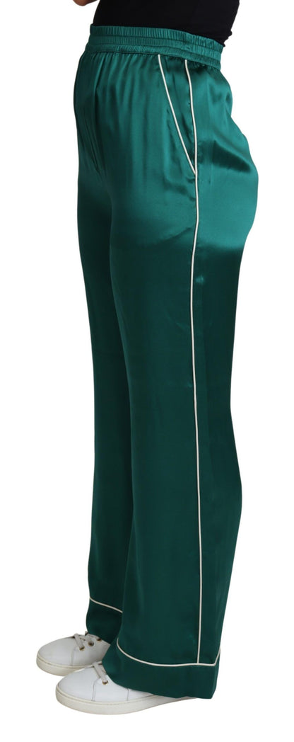 Dolce &amp; Gabbana Exquisite Silk Pajama Trousers in Lush Green