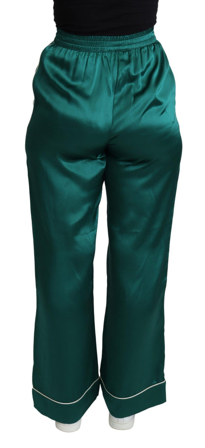 Dolce &amp; Gabbana Exquisite Silk Pajama Trousers in Lush Green