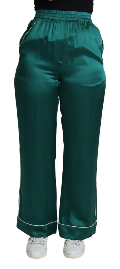 Dolce &amp; Gabbana Exquisite Silk Pajama Trousers in Lush Green