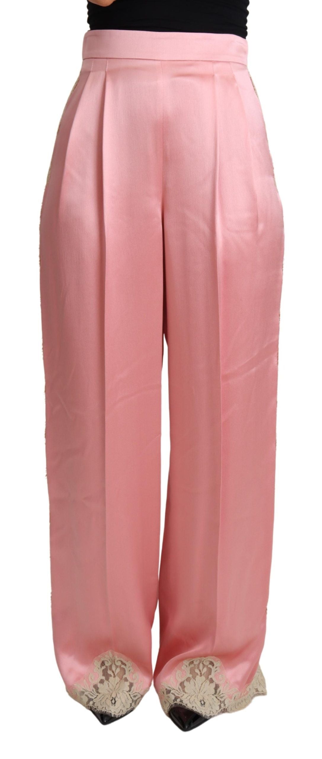 Dolce &amp; Gabbana Silk Blend Satin Wide-Leg Pants in Pink