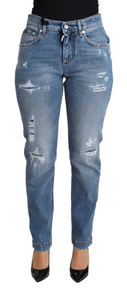 Dolce &amp; Gabbana Chic High-Waisted Tattered Skinny Jeans