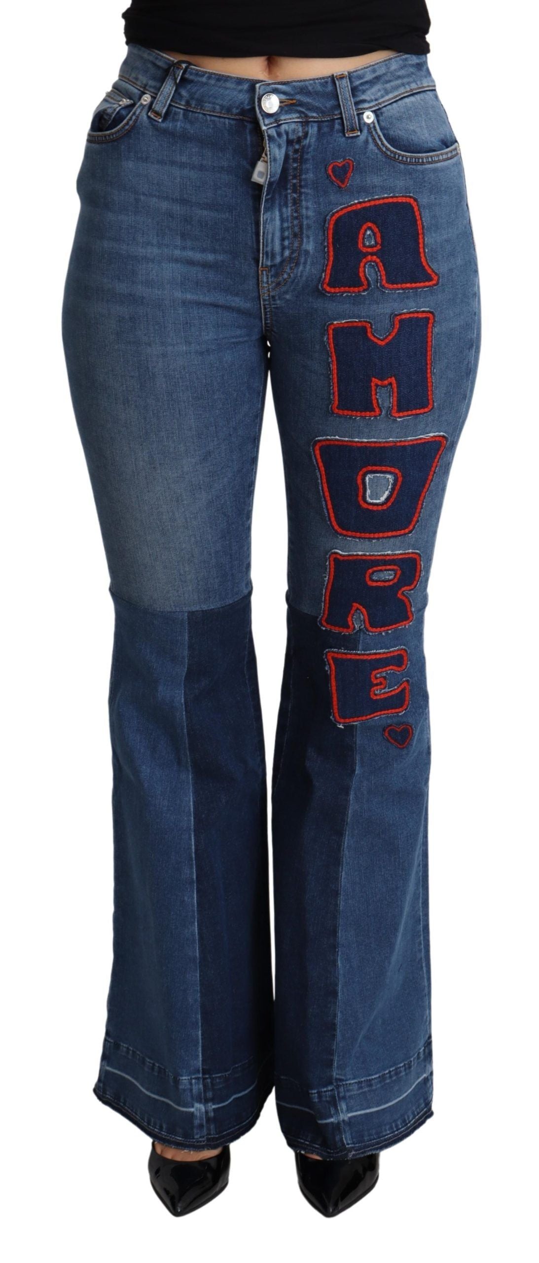 Dolce &amp; Gabbana Elegant Boot Cut Denim Jeans with Amore Patch